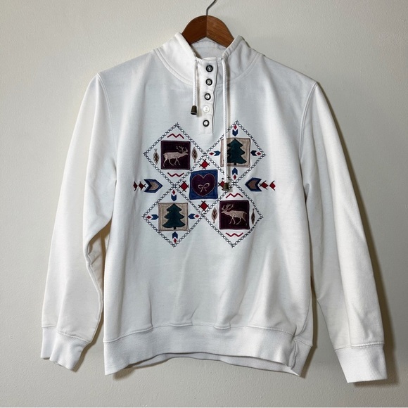 Vintage Alfred Dunner Mock Neck Button Up Collar Christmas Sweatshirt S - Picture 1 of 12